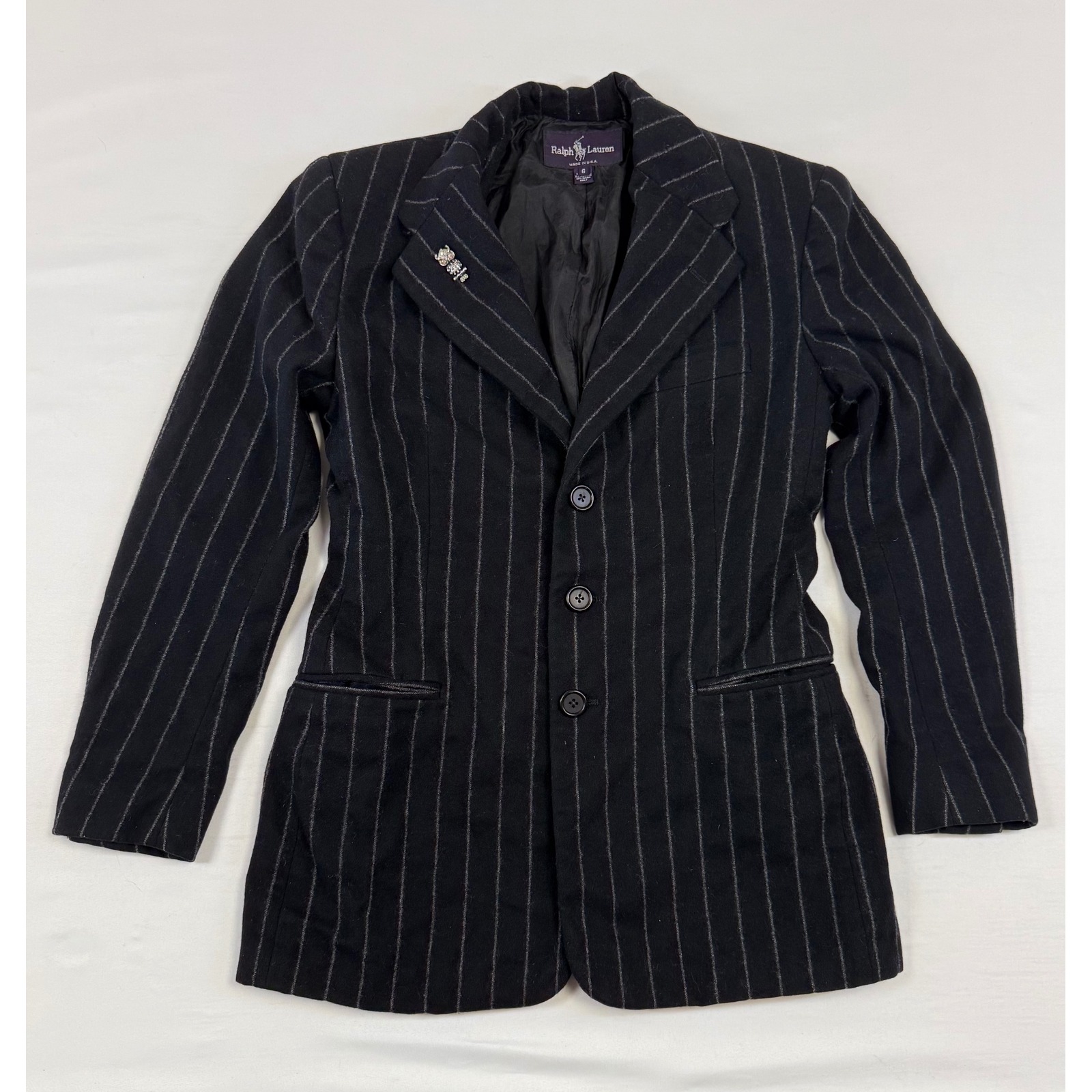 Vtg Ralph Lauren Purple Label Wool Cashmere Pinstripe Blazer Jacket Womens 6 Usa